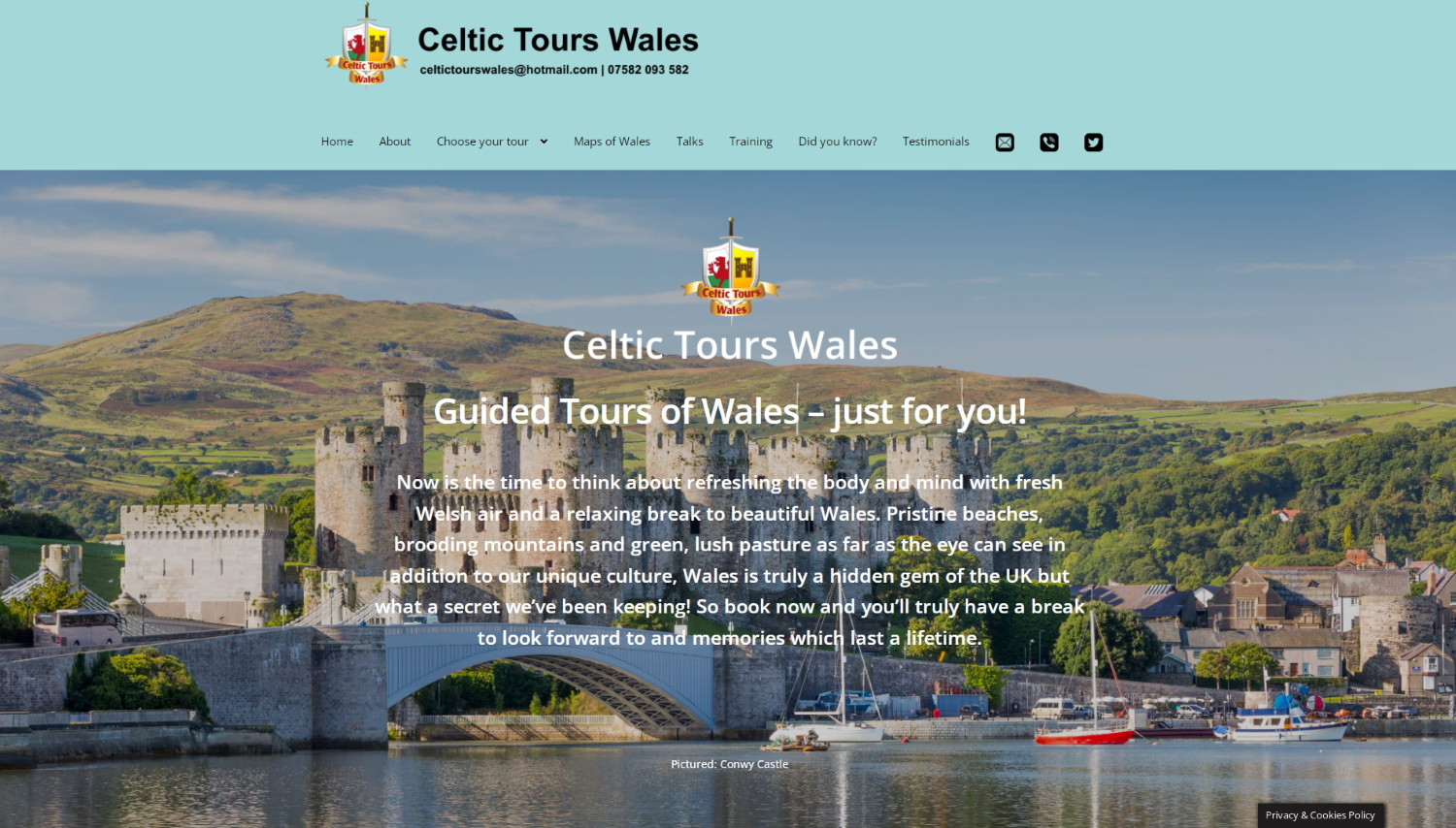 Screen grab of Celtic Tours Wales website