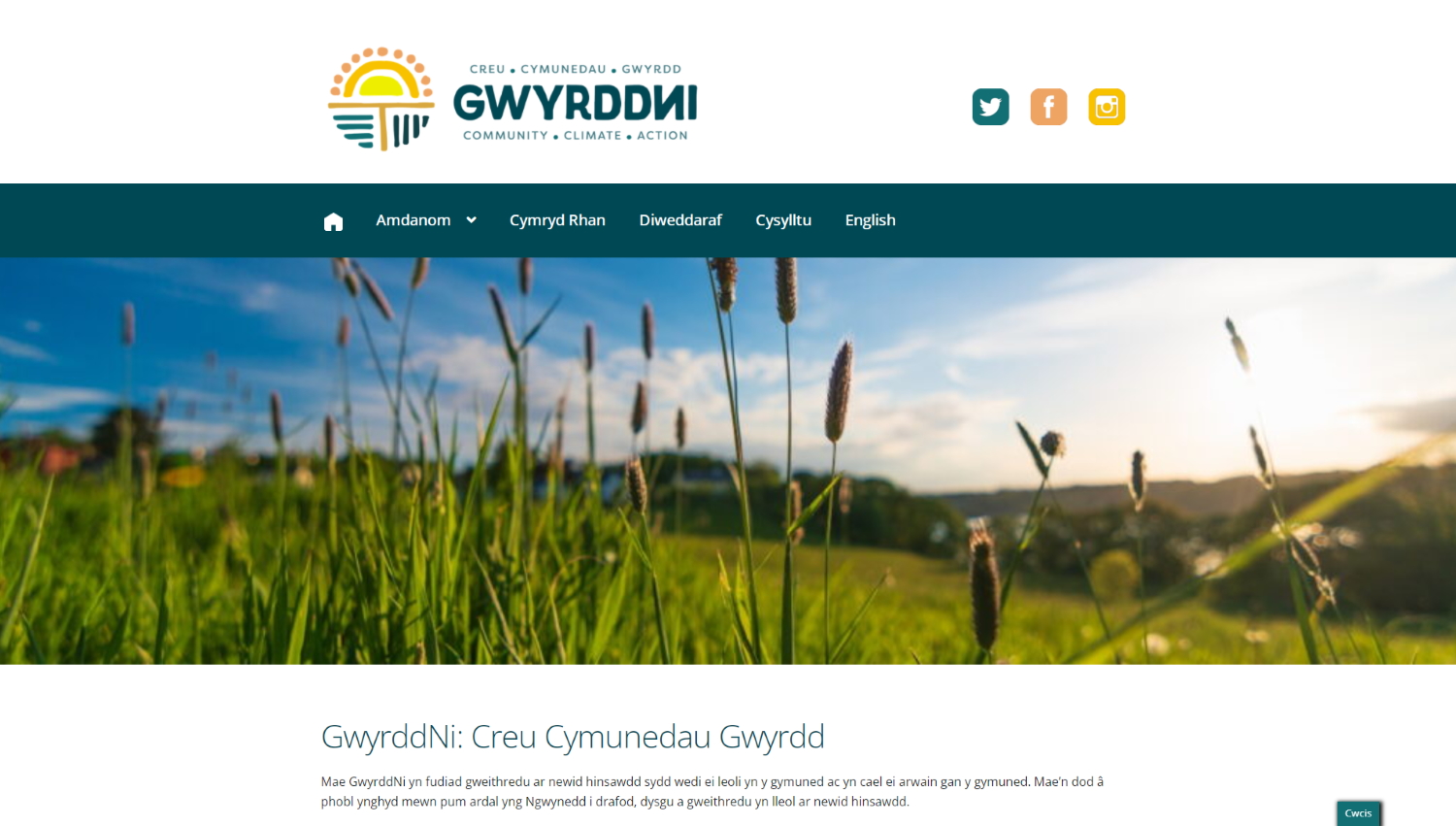 Screen grab of GwyrddNi website
