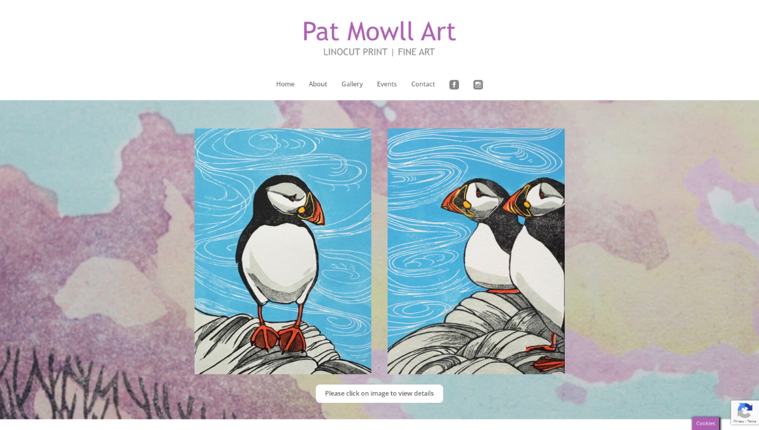 Screen grab of Pat Mowll Art website