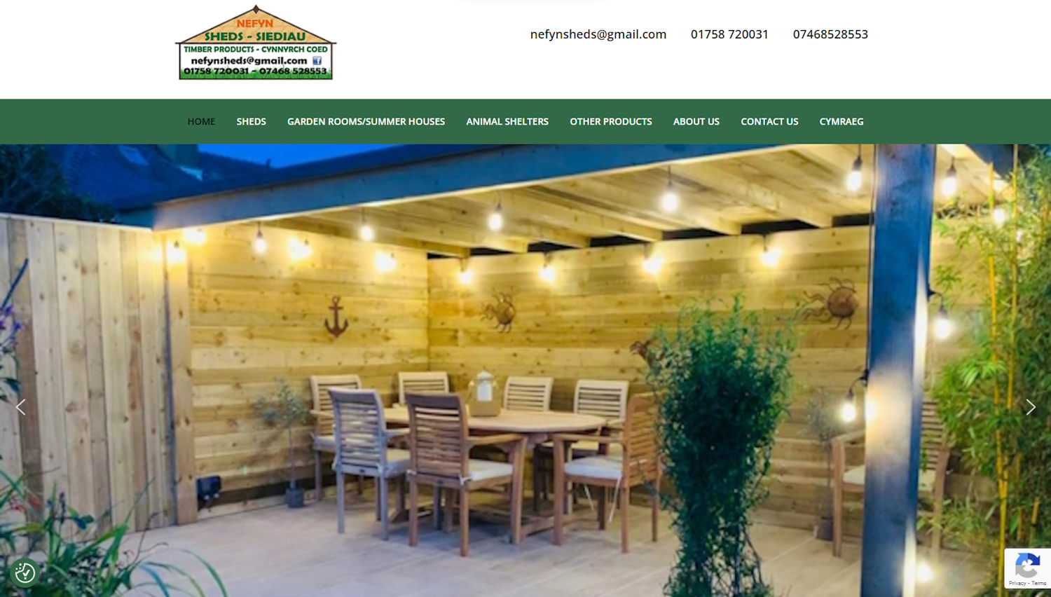 Screen grab of Nefyn Sheds website for WP Websites Wales portfolio