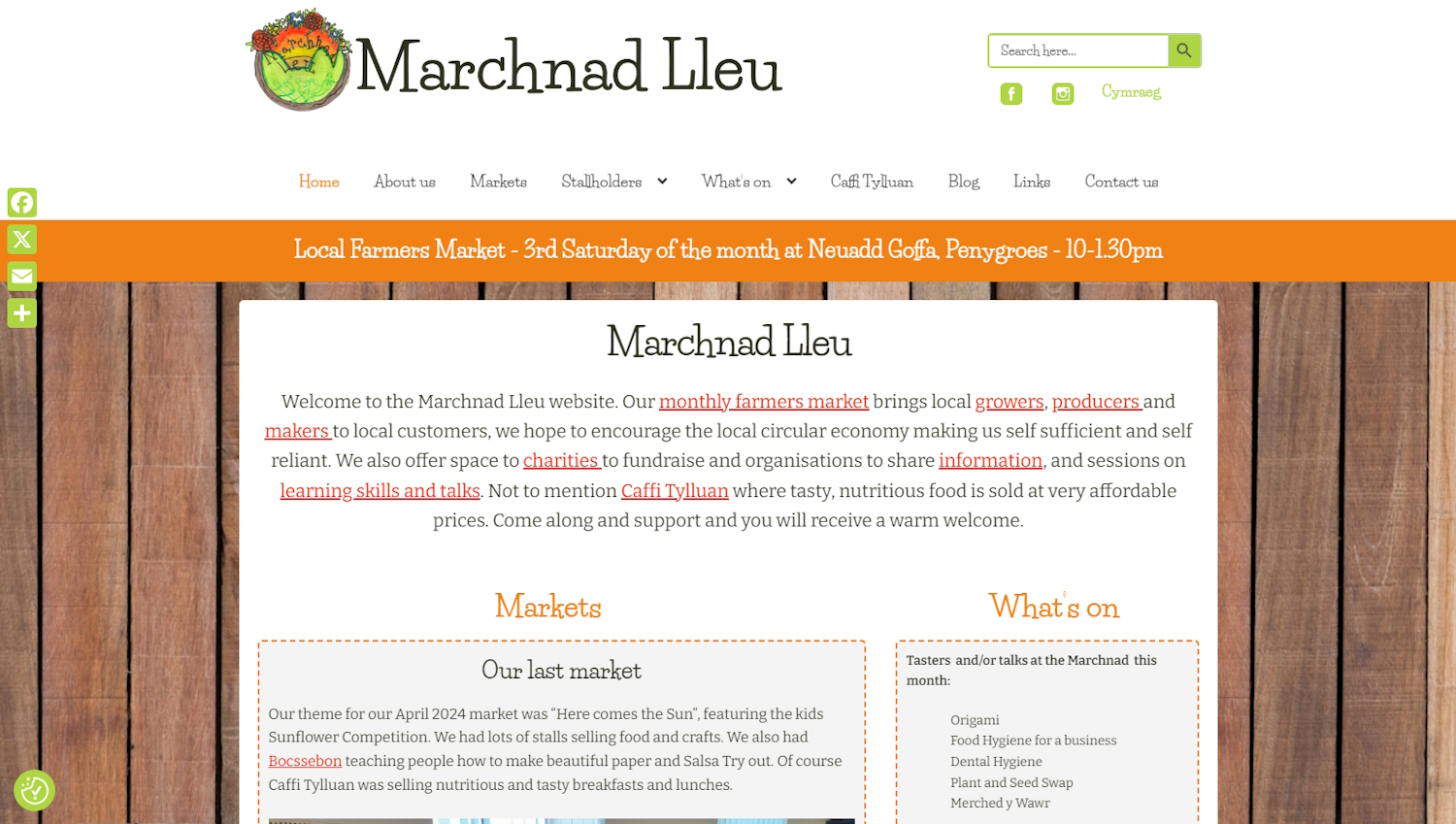 Screen grab of Marchnad Lleu website