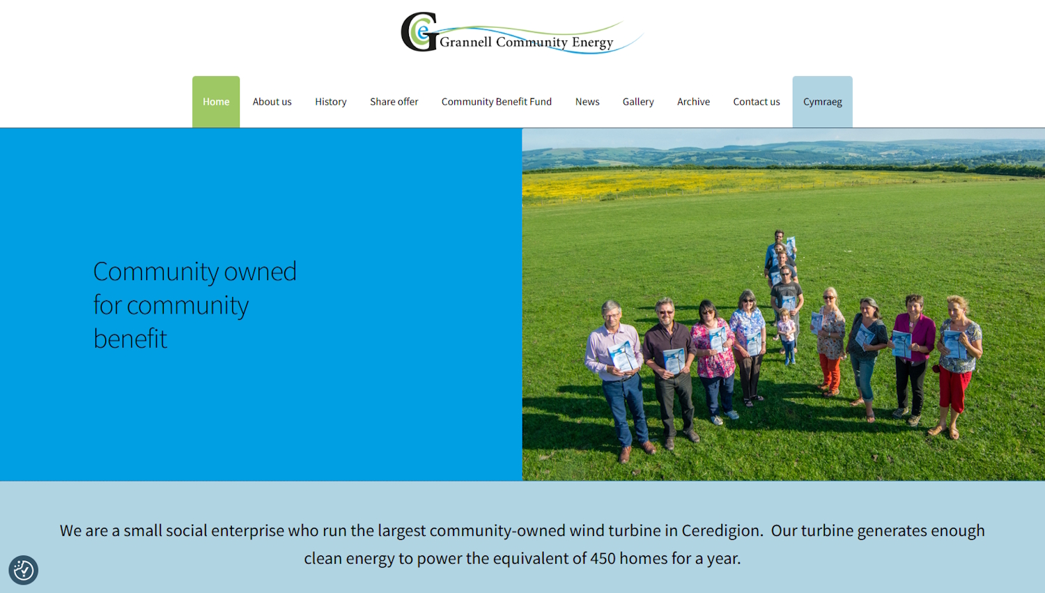Screen grab of Grannell Community Energy WordPress website, built by WP Websites Wales