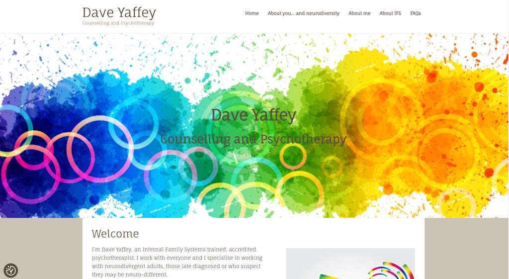 Screen grab of the home page of Dave Yaffey's website, which was built by debbidoo/WP Websites Wales