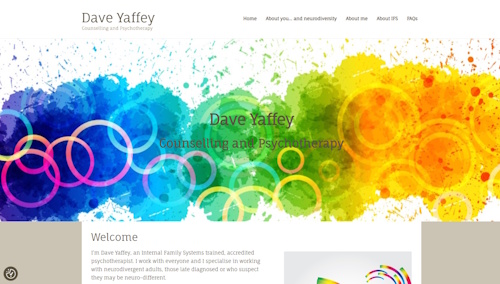 Screen grab of Dave Yaffey's website, built by debbidoo/WP Websites Wales