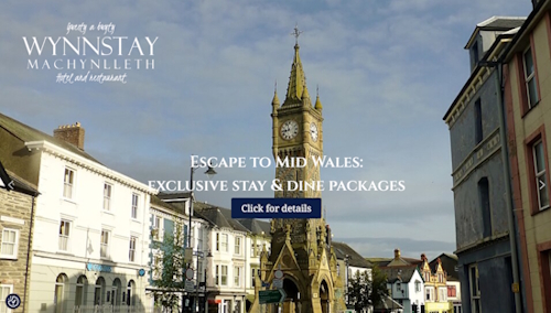 Screen grab of home page of Wynnstay Hotel & Restaurant website, which was built by debbidoo/WP Websites Wales