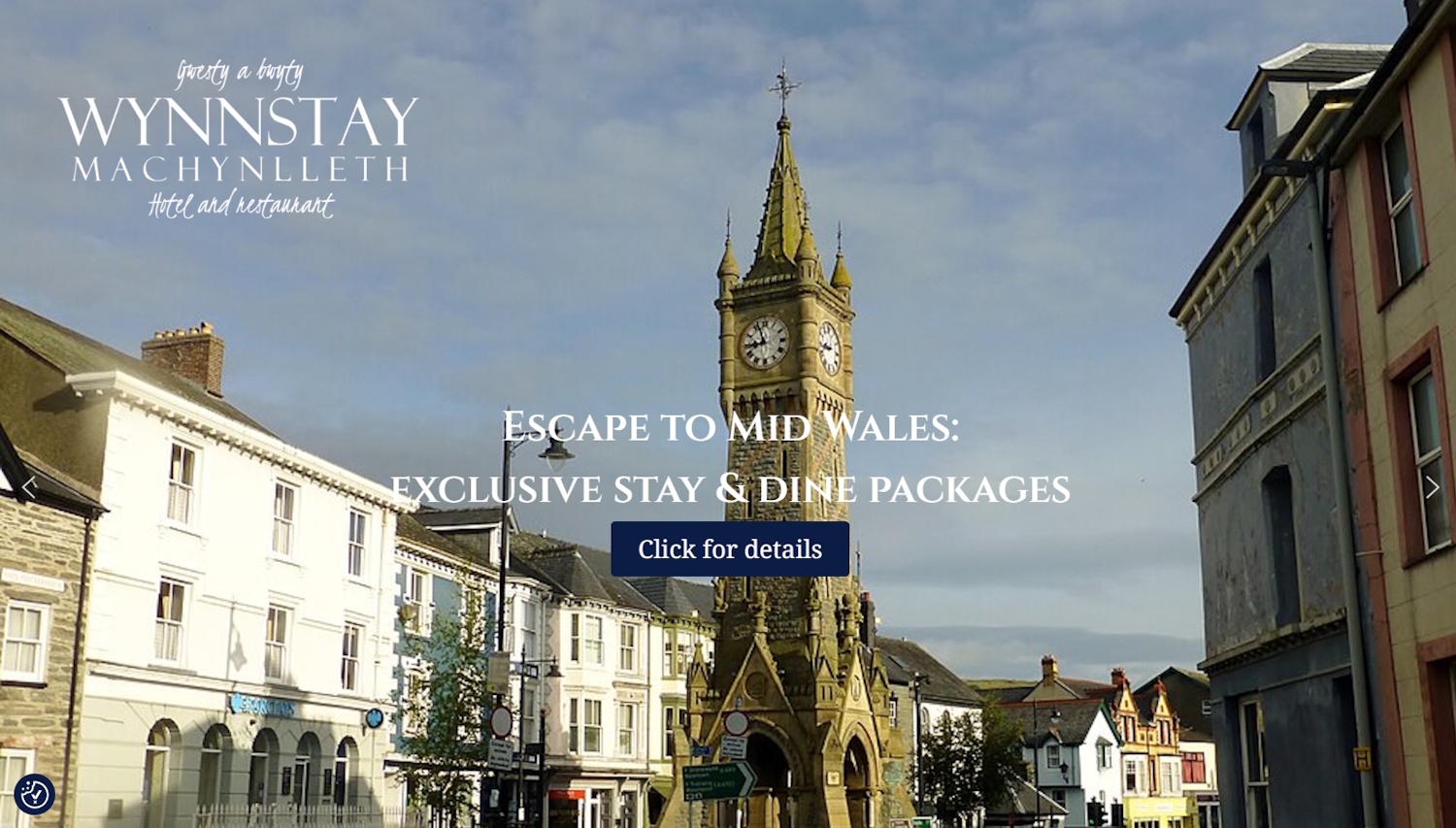 Screen grab of the website of Wynnstay Hotel & Restaurant in Machynlleth, which was built by debbidoo/WP Websites Wales
