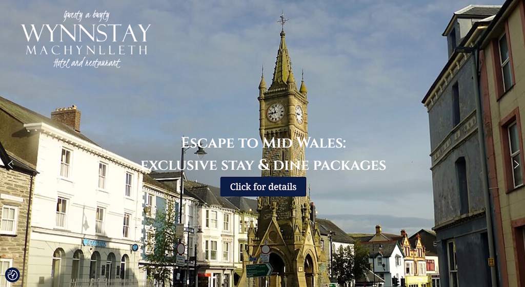Screen grab of the home page of the Wynnstay Hotel and Restaurant website, which was built by debbidoo/WP Websites Wales